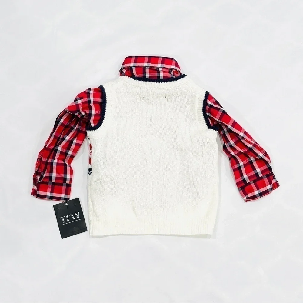 NWT TFW Baby Boys 2pc Snowflake Holiday Sweater Vest Set